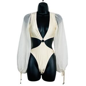 NEW! Nova Swim Sheer Sleeve Swim Suit - S